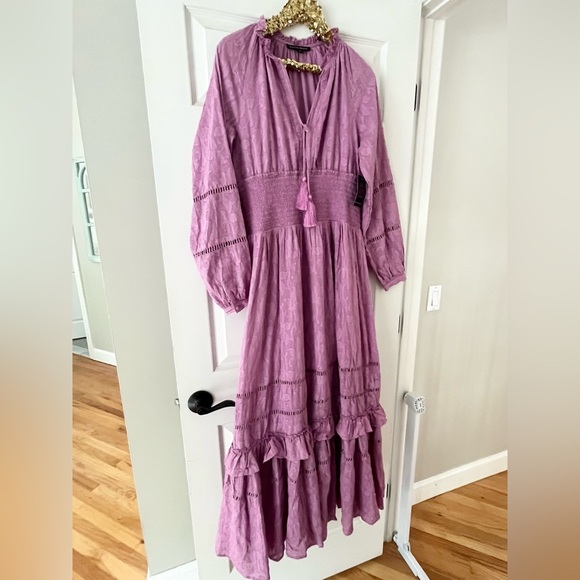 NWT Boston Proper Purple Smocked Maxi Dress with Bishop Sleeves - Picture 1 of 10
